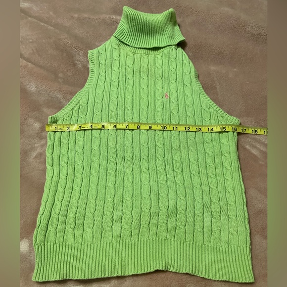 Ralph Lauren lime green cable knit polo sleeveless turtleneck sweater - M - Picture 4 of 9